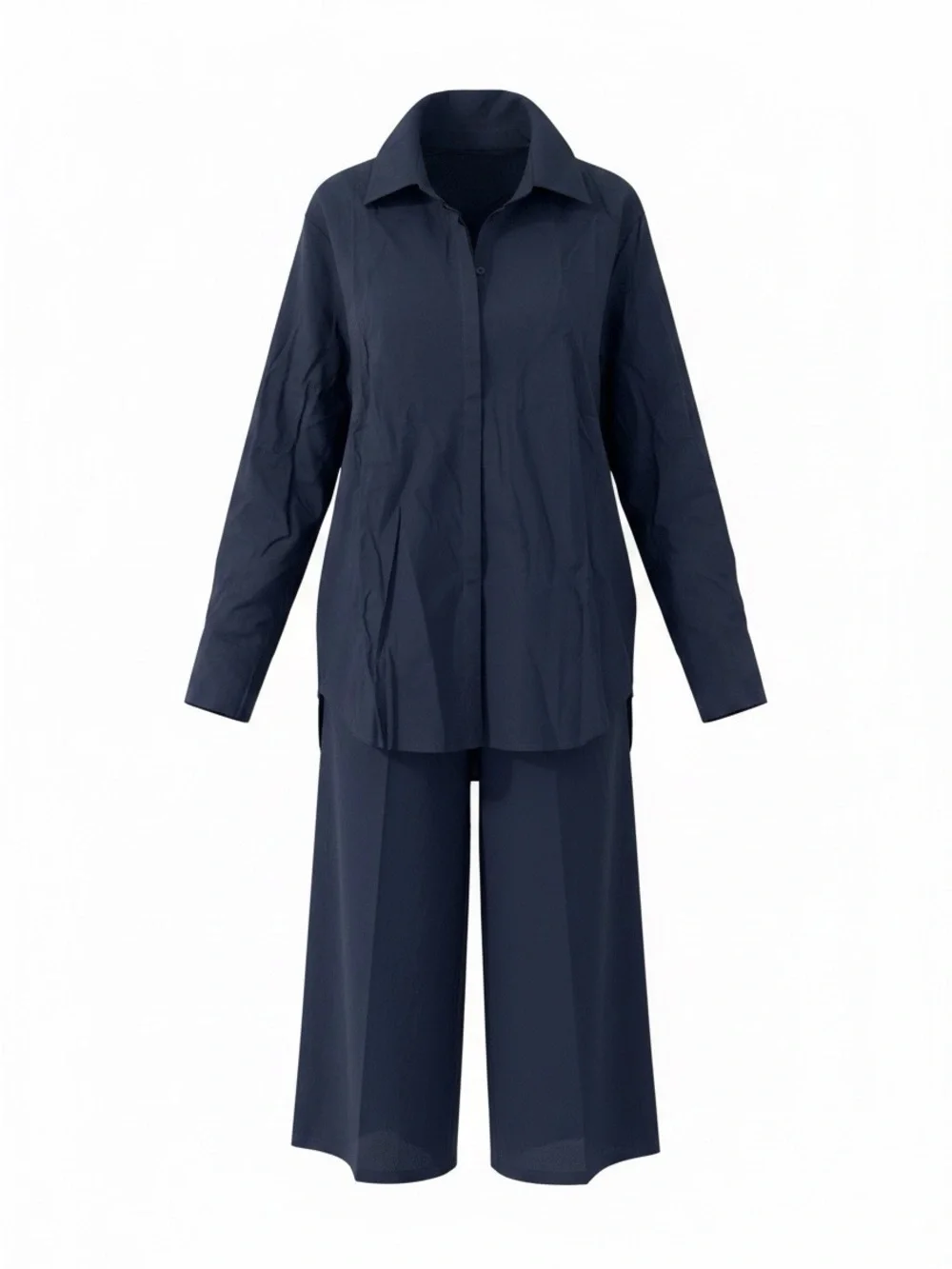 NWT Classic Navy Cotton Wide-Leg Matching Set